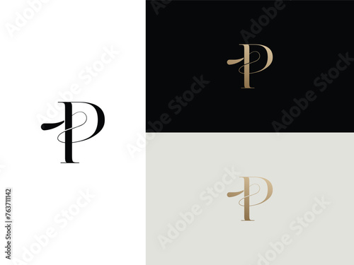elegant, simple, minimal, and luxury serif font alphabet letter P logo design