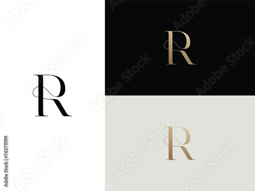 elegant, simple, minimal, and luxury serif font alphabet letter R logo design