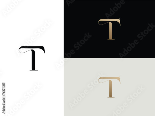 elegant, simple, minimal, and luxury serif font alphabet letter T logo design