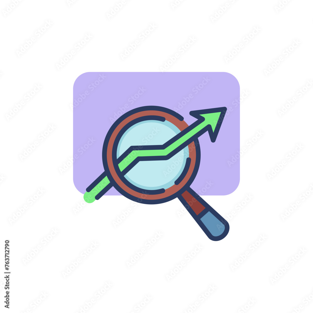 Growing diagram line icon. Sales growth arrow in magnifying glass. Analysis and statistics concept. Icon designed for website, dashboard and social media. Growing diagram line icon. Sales growth arrow in magnifying glass. Analysis and statistics concept. Icon designed for website, dashboard and social media.