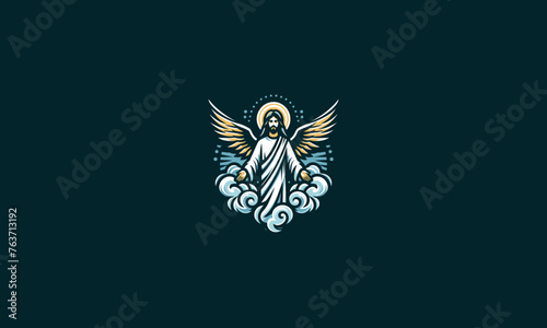 jesus with wings on cloud vector mascot design