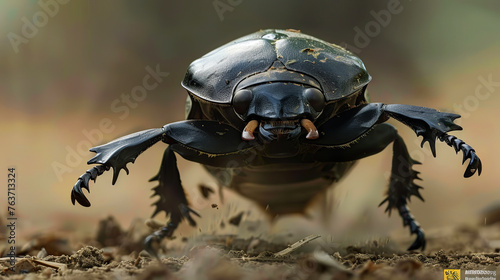 Stag beetle poised on forest floor, powerful mandibles displayed, a symbol of strength and resilience © thanakrit