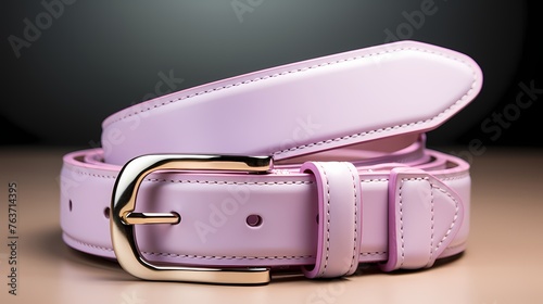 A stylish leather belt showcased on a pristine white mockup, set against a muted lavender background that adds a touch of subtle elegance to its design.