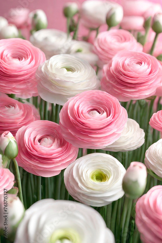 Beautiful flowers composition in pastel colors  pink and white ranunculus. Perfectly for Birthday  Women s Day  anniversary and Valentine s Day.