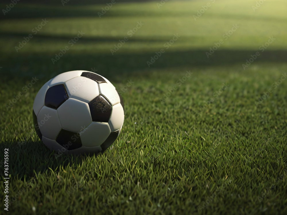 soccer ball on green grass. generative AI.