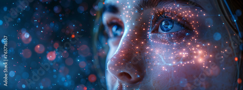 Woman's Face Illuminated by Glittering Particles : Luminous Contemplation
 photo