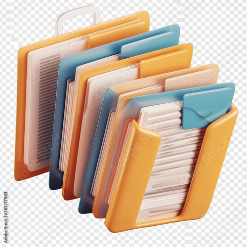 3d folders with documents isolated on a transparent background