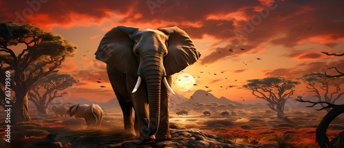 elephant under an african sunset