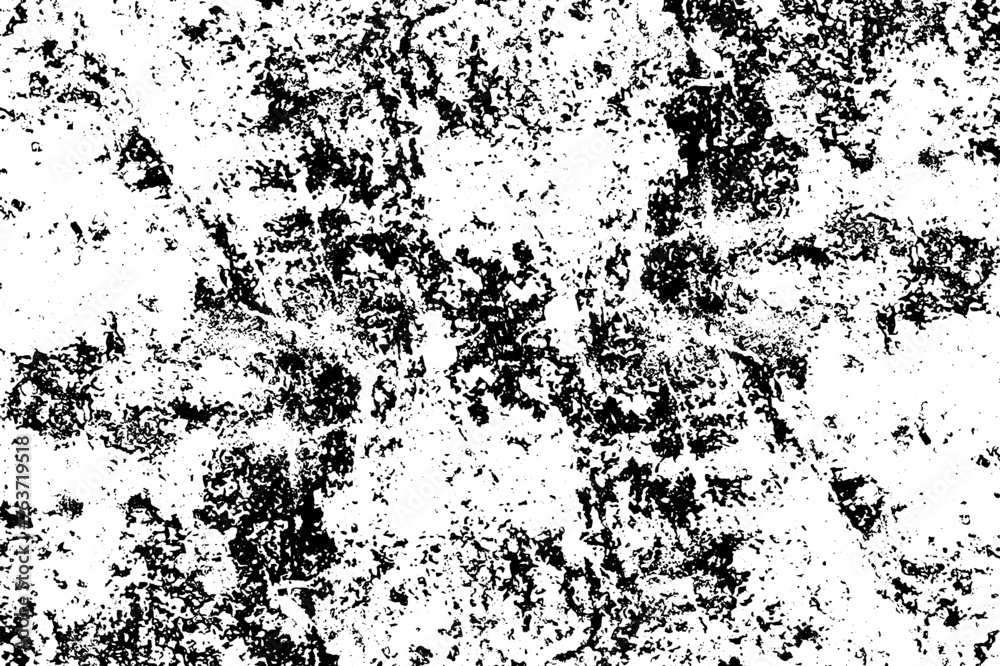 Black and white distressed grunge overlay texture vector. Abstract pattern of monochrome dirty pattern with ink spots, cracks, stains creative design.