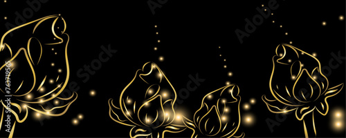 Golden botany. Japanese luxury gold banner . Gold lotus line Japanese style Hand drawn vector . Line art style design. Concept traditional Asian holiday card.
