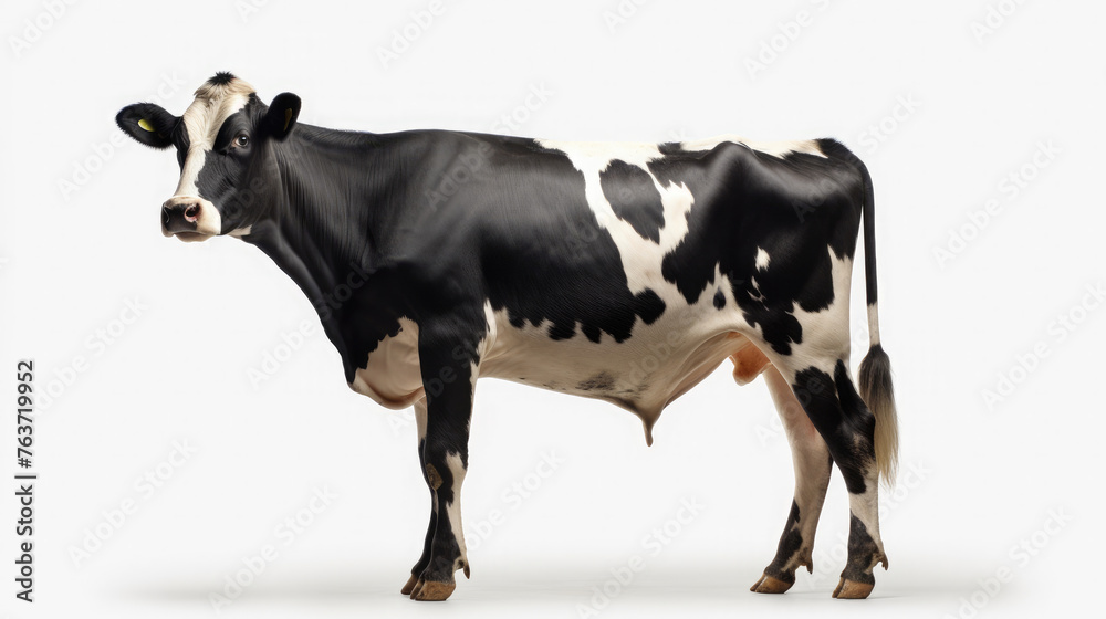 Whole body of a female Cow with black and white spots isolated on a white background