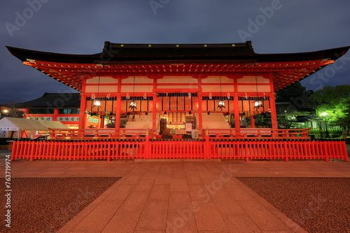 Fushimi Inari Taisha with hundreds of traditional gates at Fukakusa, Yabunouchicho, Fushimi Ward, Kyoto, Japan photo