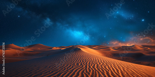 Enchanting sand dunes under a cosmic sky