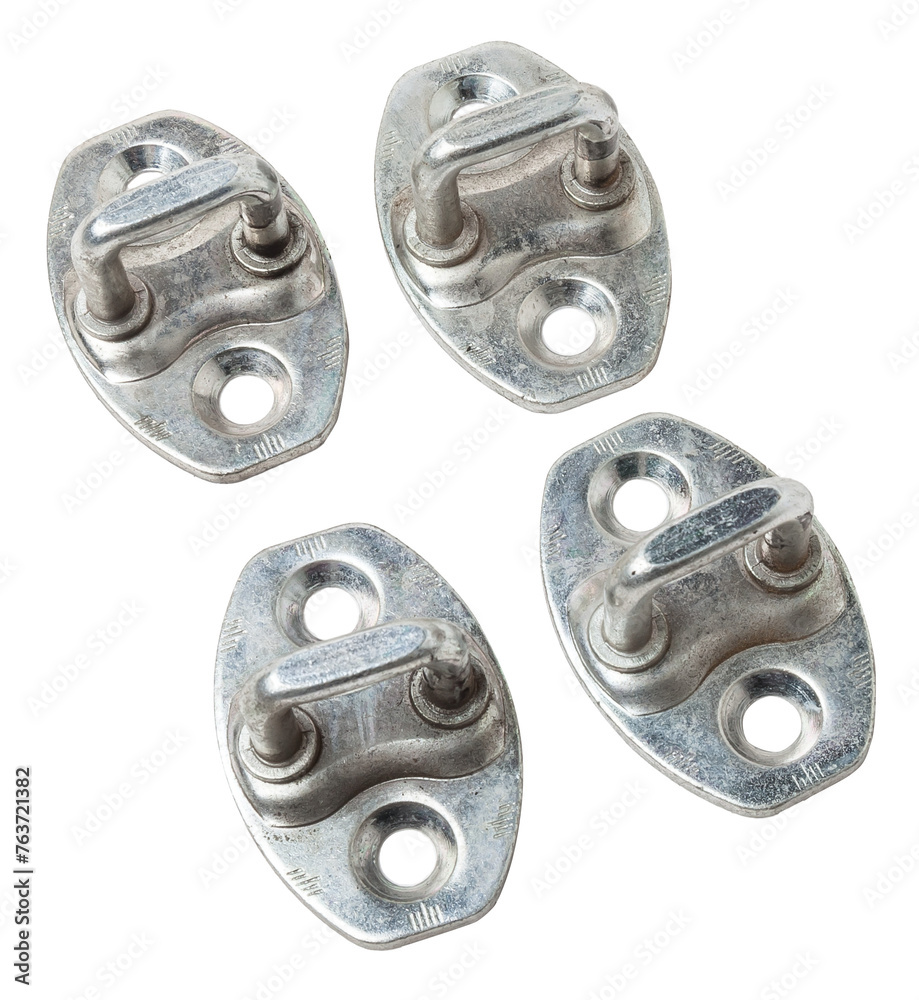 Spare part and body element hinge of a door lock from a car on a white isolated background. Auto service industry. Spare part and body element hinge of a door lock from a car on a white isolated background. Auto service industry.