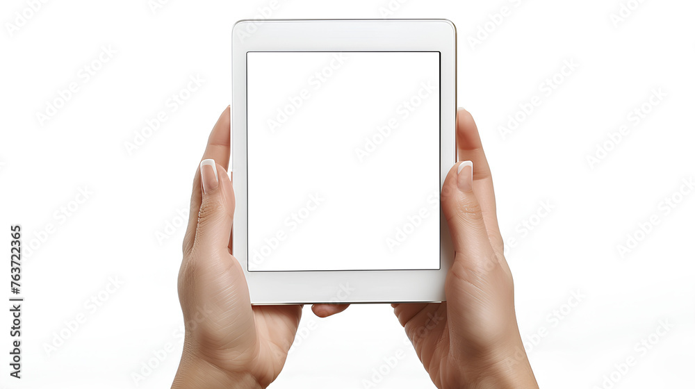 Hands holding tablet touch computer gadget with isolated screen Hands holding tablet touch computer gadget with isolated screen