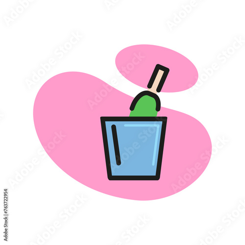 Line icon of bucket with shovel. Sandbox toy, domestic equipment, gardening equipment. Water concept. Can be used for topics like agriculture, housekeeping, service