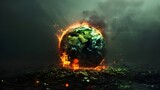 world burning in fire, global warming concept, climate change concept, net zero concept