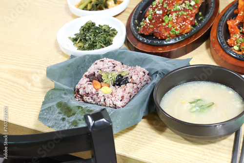 Korea food. lotus leaf rice