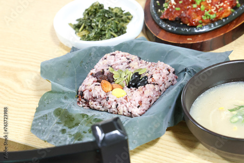 Korea food. lotus leaf rice