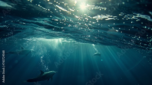 Sunlight peeks through the rippled waves as a group of marine biologists conduct research on an elusive pod of dolphins.