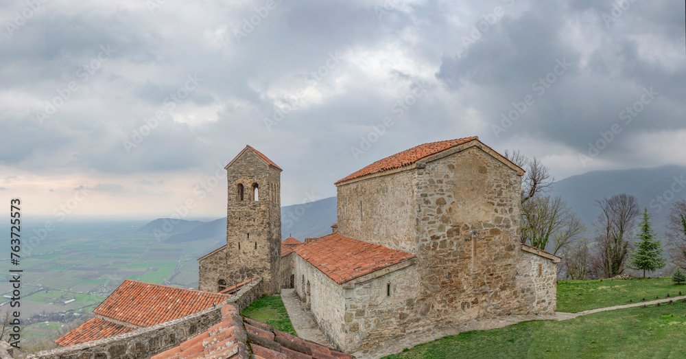 Wide panoramic view of Nekresi monastery and Alazani valley n Kakheti, Georgia