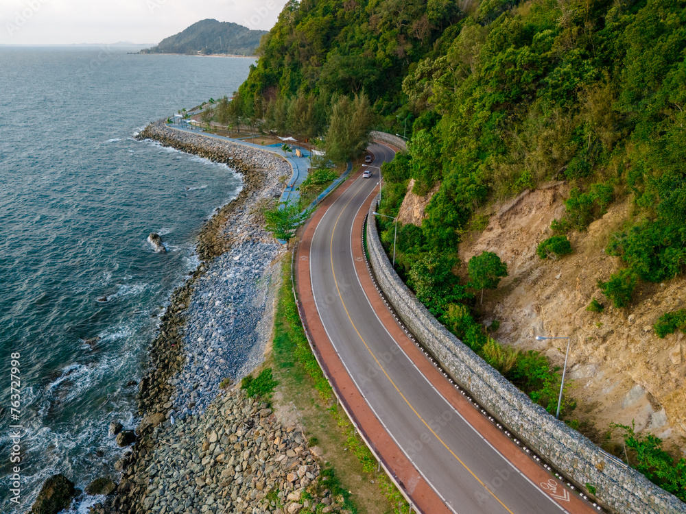 Chantaburi Province Thailand, Road along the beach and ocean