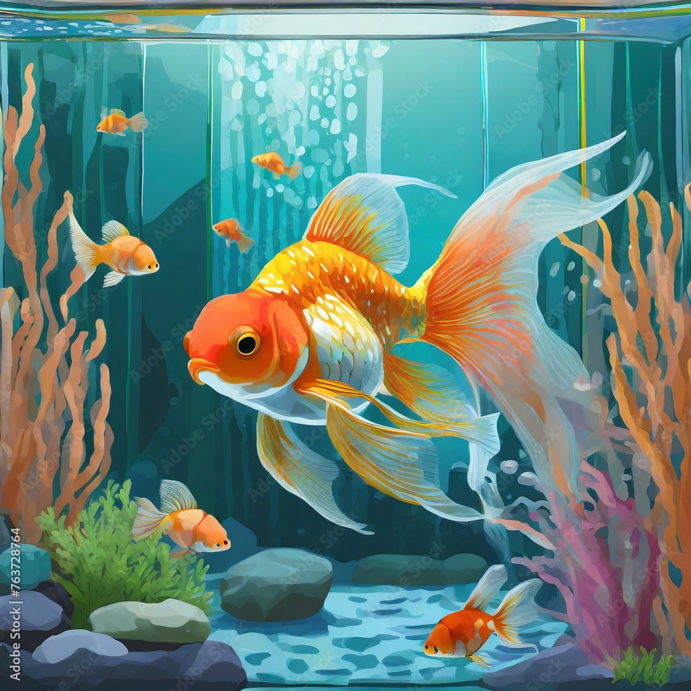 Naklejka premium 어항에서 수영하는 골드피시