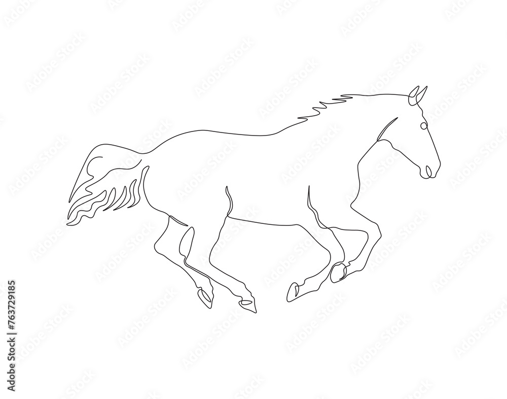 Continuous Line Drawing Of Horse. One Line Of Dashing Horse. Horse Continuous Line Art. Editable Outline.