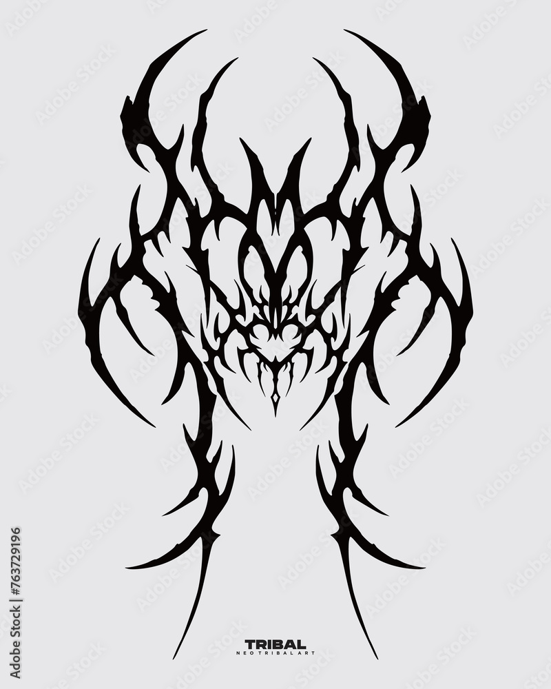 Brutalism streetwear element tribal tattoo shape collection set acid poster, illustration vector creepy icon, symbol sick editable