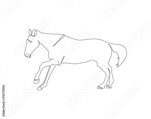 Continuous Line Drawing Of Horse. One Line Of Dashing Horse. Horse Continuous Line Art. Editable Outline.