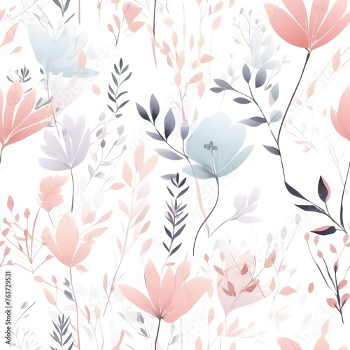 Pastel abstract floral flowers pattern on white background, wallpaper
