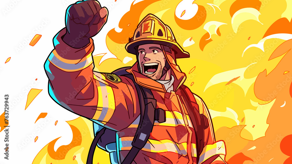 Hand drawn cartoon firefighter illustration
