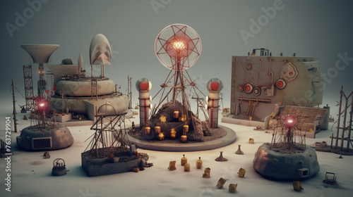 Chemical war scene, 3D atomic bomb detonation, hazardous environment,