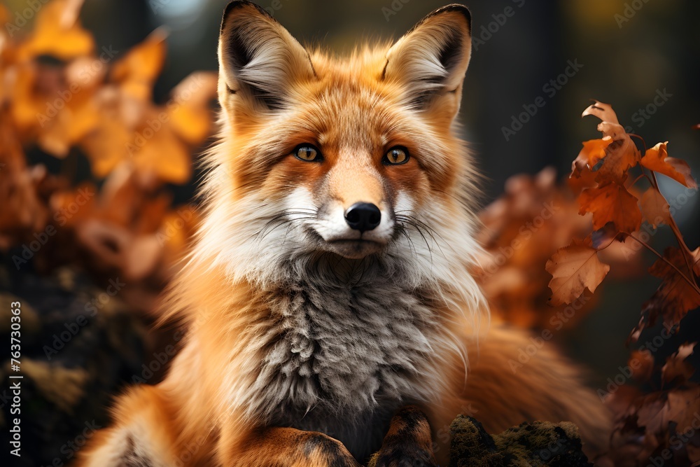 Red Fox hunting, Vulpes vulpes, wildlife scene from Europe. Orange fur coat animal in the nature habitat. Fox on the green forest meadow - obrazy, fototapety, plakaty 