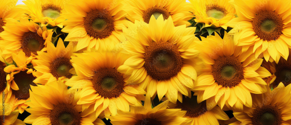 Collection of Yellow Sunflowers blooming in soft pastel bright colors on a vast natural spring floral wide background Collection of Yellow Sunflowers blooming in soft pastel bright colors on a vast natural spring floral wide background