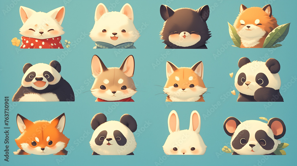 A whimsical array of cute cartoon animals on blue background