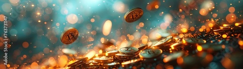 3D-rendered physical digital currency, floating above tech surface, dynamic lighting, angled, octane render