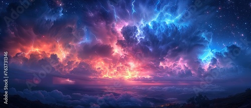 Natures fury  lightning striking mountain range  twilight  ominous clouds  vivid display  close-up