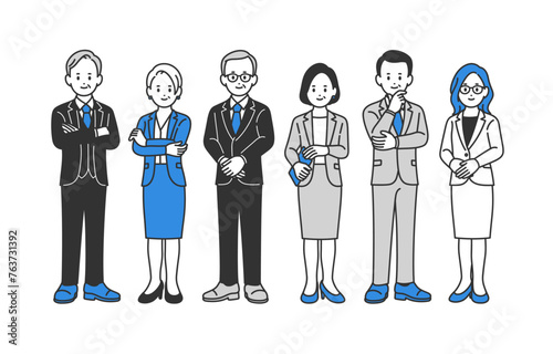 ポーズをとる経営者･管理職の男女全身セット【人物ベクターイラスト素材】