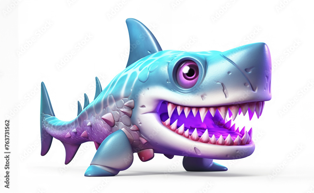 Fototapeta premium Playful shark 3D cartoon render