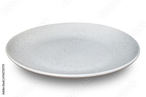 Grey circle ceramics plate isolated on white background.