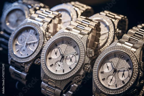 Luxury watches on display at show window