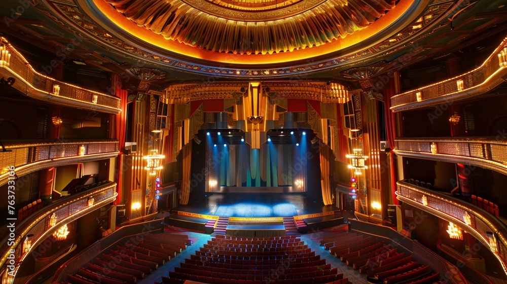 Wide-angle shots of the stage with the venue's architecture