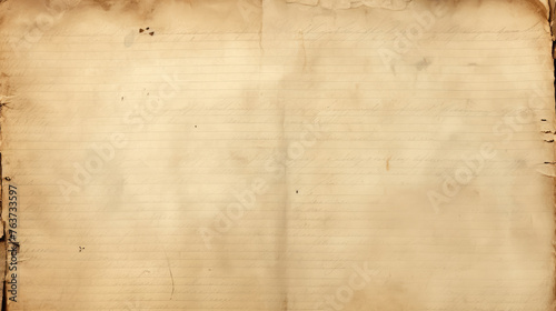 Textured ancient blank beige sand journal page sheet with many wrinkled folds torn paper edges faded letters with slight handwriting created with Generative AI Technology photo