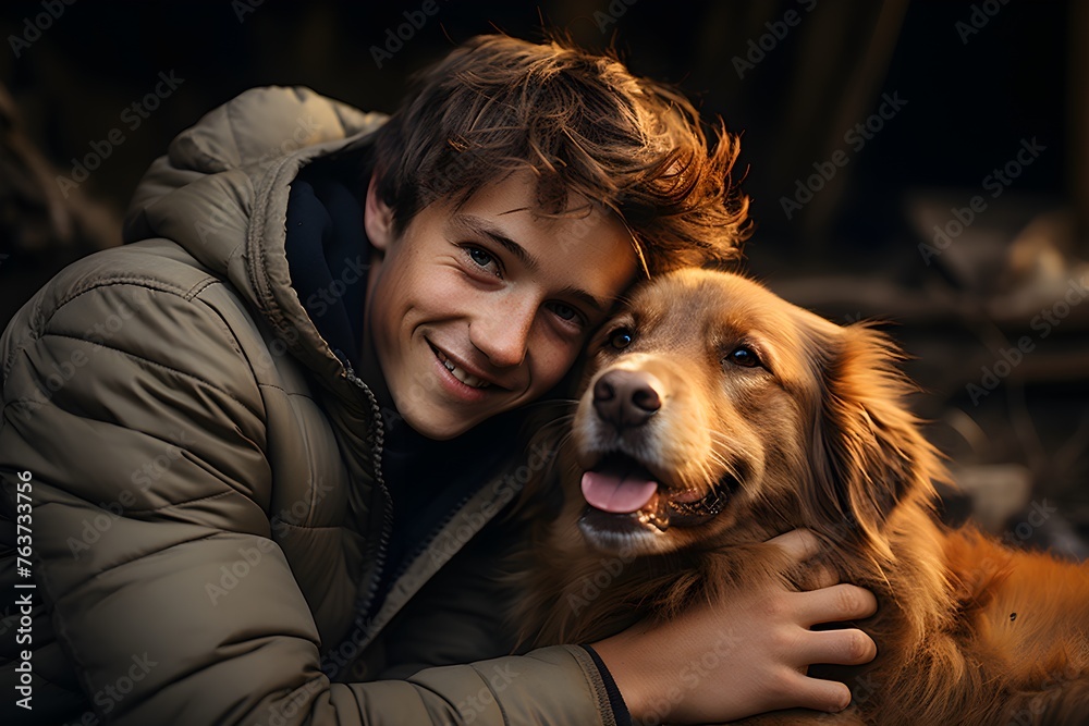 Close-up of a man showing affection while petting his dog