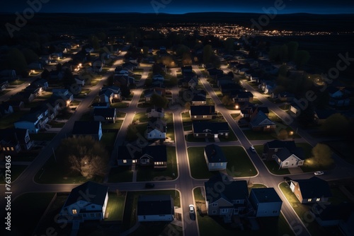 Aerial view of small town suburb houses
