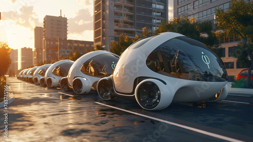 future cars on the street, The future of sustainable transportation, considering advancements in electric vehicles, hydrogen fuel cells, and eco-friendly urban mobility solutions photography