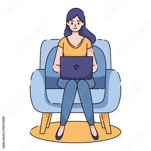 girl sitting bring laptop flat design vector illustration
