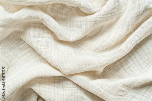 Elegant white linen fabric texture, with light beige tones creating a soft, natural, and luxurious background.