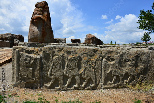 Ancient ruins of the ancient city. Hattusa or Hattusas was the capital of the Hittites during the Late Bronze Age. It is located in Boğazkale district, 82 km southwest of Çorum, one of the provinces o